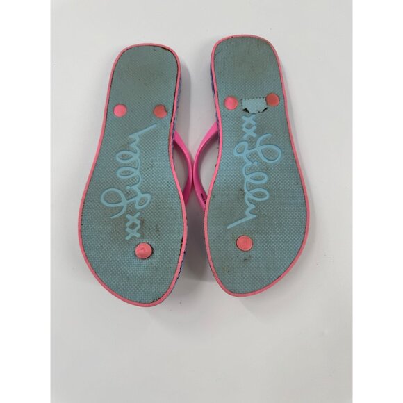 Lilly Pulitzer Oyster Bay You've Been Spotted Flip Flops With Pink Straps & Blue - Picture 5 of 9